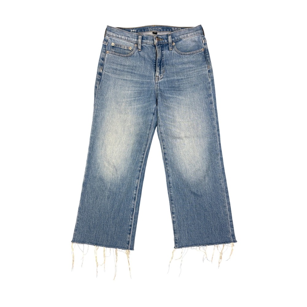 J.Crew 96 Kickout Wide Leg Raw Hem Cropped Capri Jeans Size 25P Like New Denim